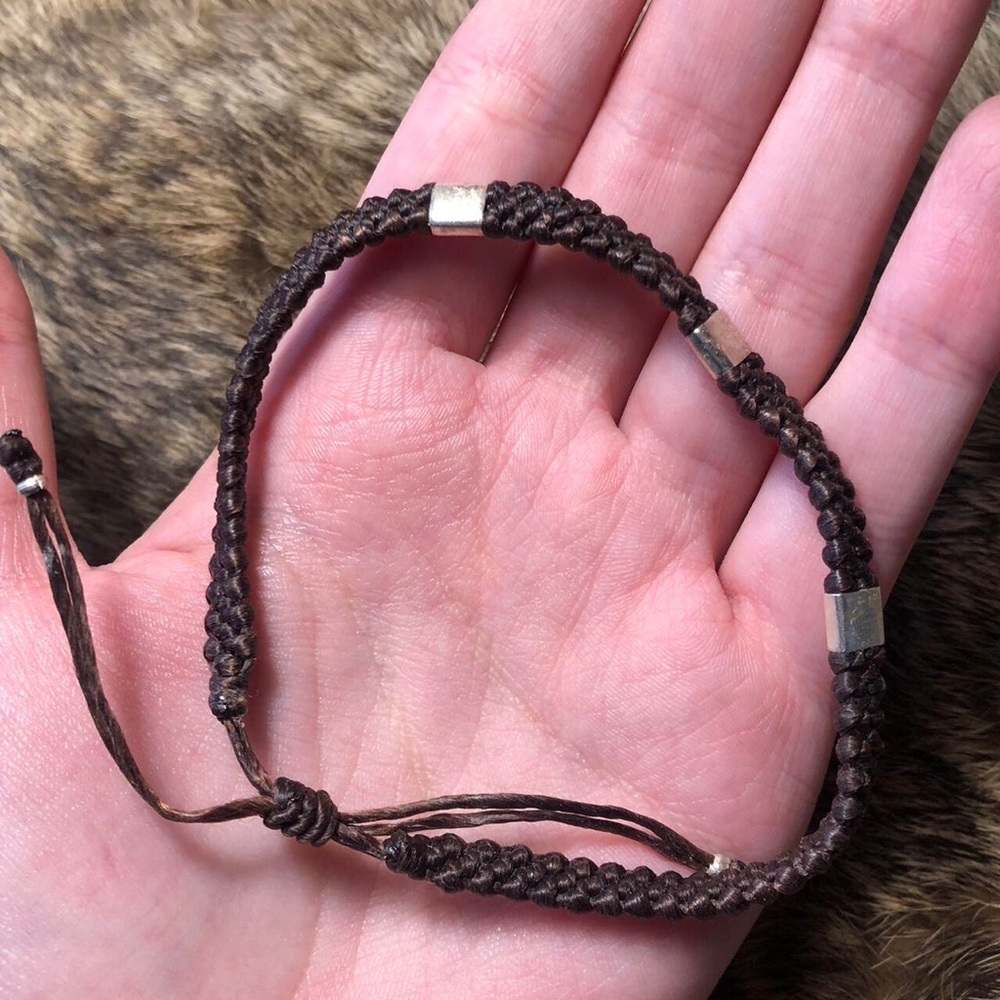 Braided fabric chord bracelet with sterling bead accents